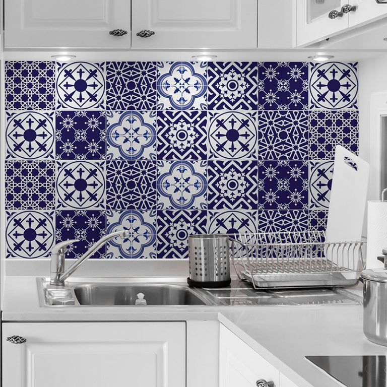 decoración de salpicaduras WALPLUS 24 pegatinas para azulejos de 15 cm decoración de azulejos y azulejos adhesivo para decoración del hogar color azul y turco mediterráneo 