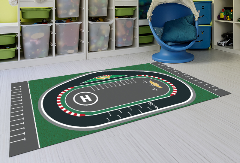 alfombra vinílica infantil Racing Circuit detalle playroom
