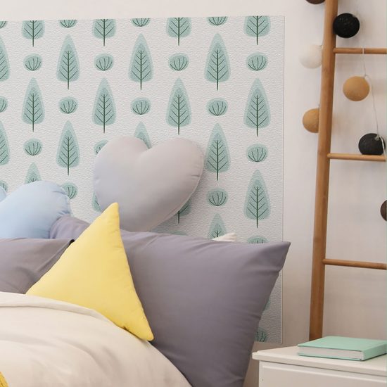 Detalle cabecero de cama de vinilo infantil Bosque Verde