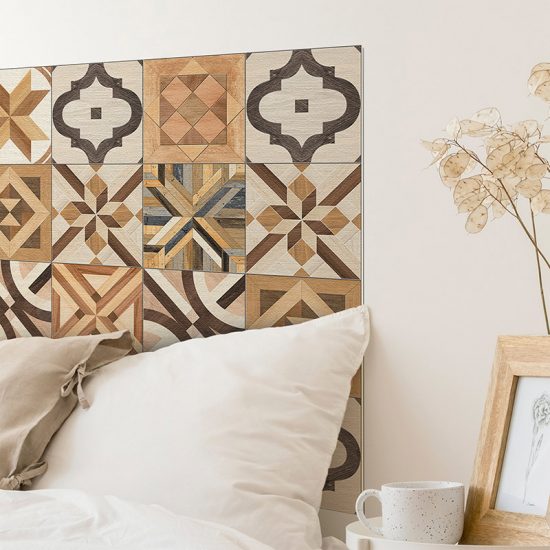 Detalle cabecero de cama de vinilo Verna