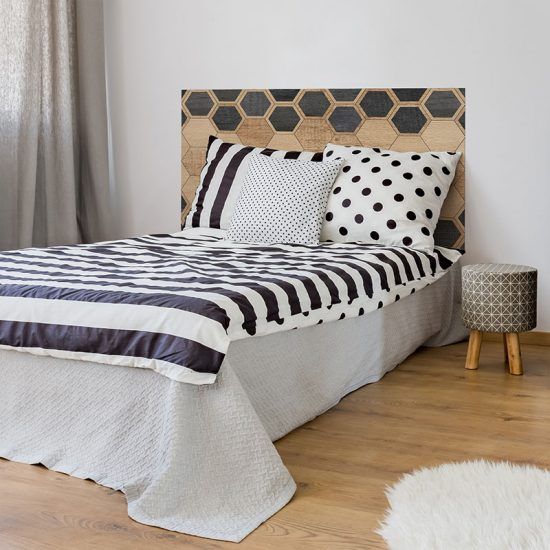 Dormitorio cabecero de cama Hexagons Black Wood 135 x 80 cm