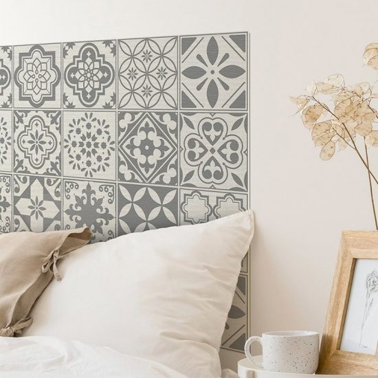 Detalle cabecero de cama de vinilo Tina