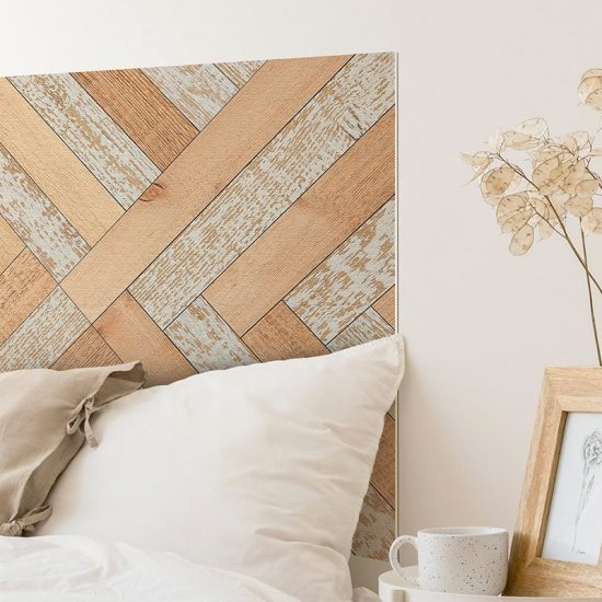 Detalle cabecero de cama de vinilo Parket