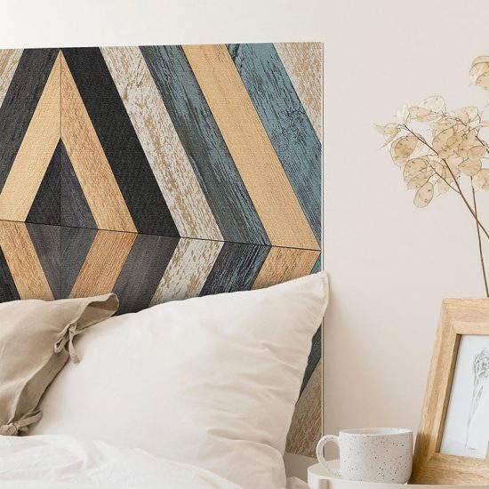 Detalle cabecero de cama de vinilo Hexagons Bismey
