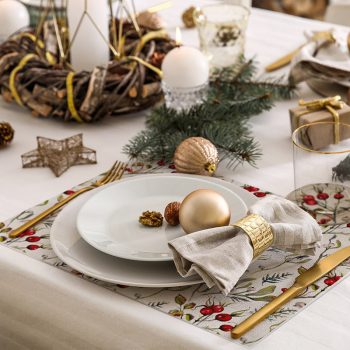 pack manteles y posavasos Navidad Holly detalle mesa
