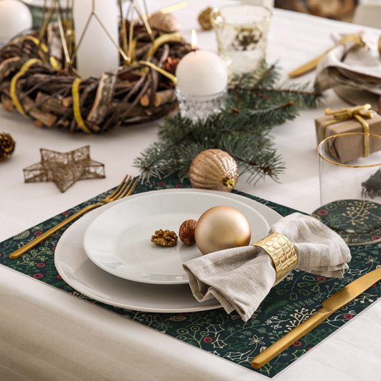 pack manteles y posavasos estampado navideño detalle mesa
