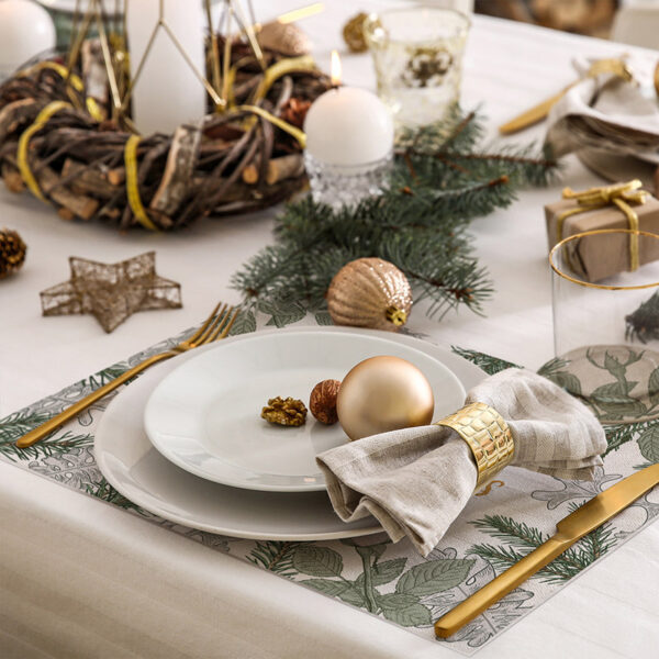 pack manteles y posavasos Merry Christmas Green detalle mesa