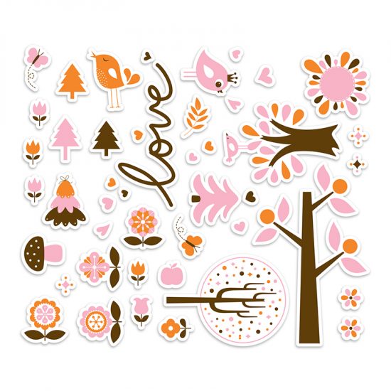 Vinilo infantil bosque love rosa distribución
