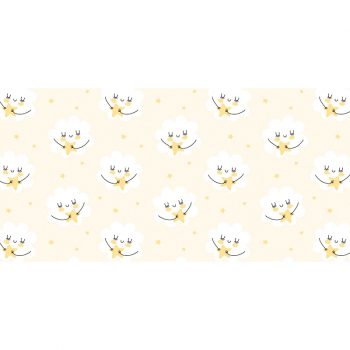 Alfombra vinílica infantil estrellas y nubes amarillas 97 x 48 cm