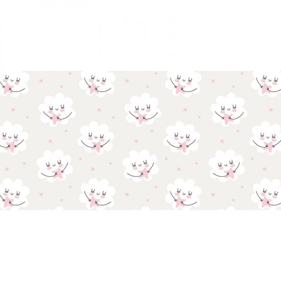 Alfombra vinílica infantil estrellas y nubes rosas 97 x 48 cm