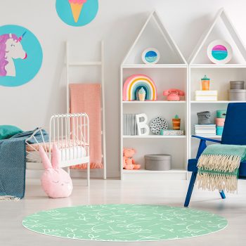Alfombra vinílica infantil redonda plantas verdes detalle habitación
