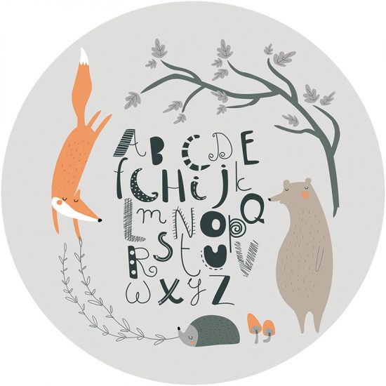Alfombra vinílica infantil redonda ABC bosque feliz gris 60 x 60 cm