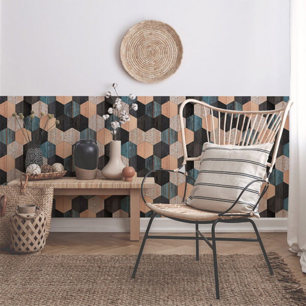 vinilo decorativo Wood Hexagons, salón