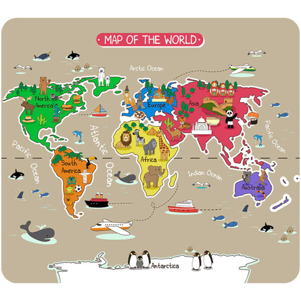 Cabecero de cama infantil de mapa del mundo colorido 90 x 80 cm