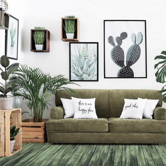 Salón alfombra vinílica desgastada verde