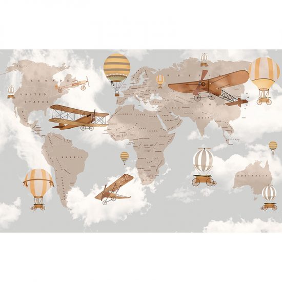 Papel pintado autoadhesivo mural Mapa avionetas