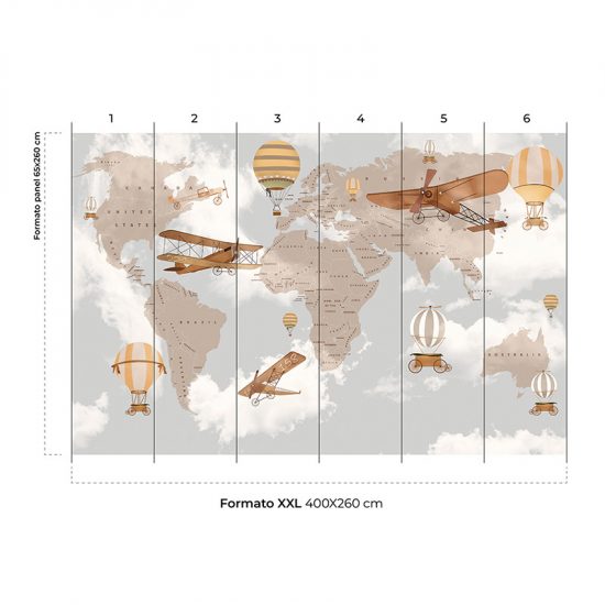 Papel pintado autoadhesivo mural Mapa y avionetas colocación