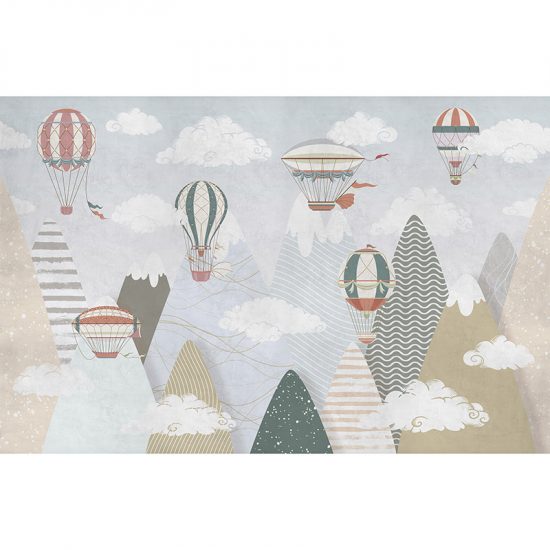 Papel pintado autoadhesivo mural Globos y montañas
