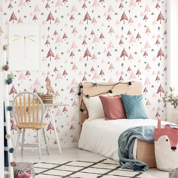 Papel pintado autoadhesivo Abetos rosas habitación infantil