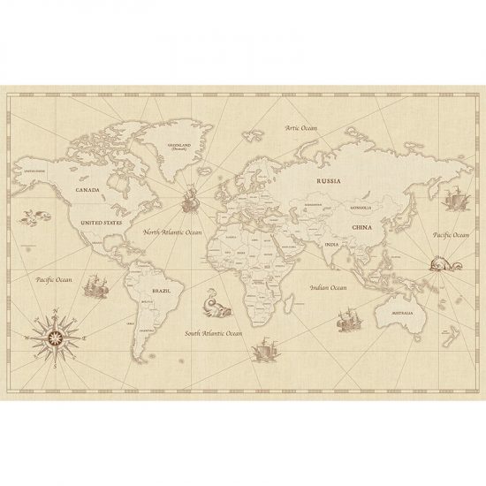 Papel pintado autoadhesivo mural Mapa del mundo antiguo