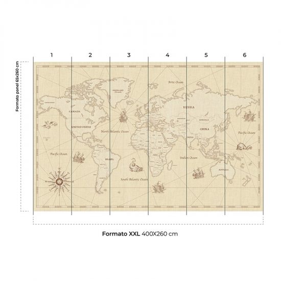 Papel pintado autoadhesivo mural Mapa mundo antiguo colocación
