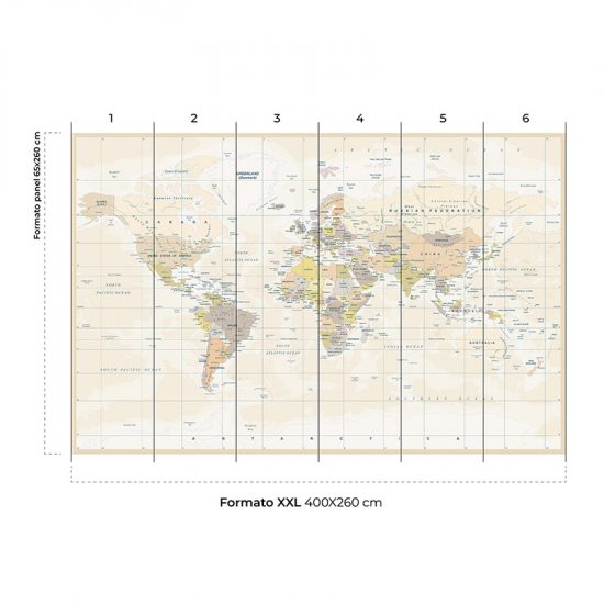 Papel pintado autoadhesivo mural Mapa mundo colores colocación