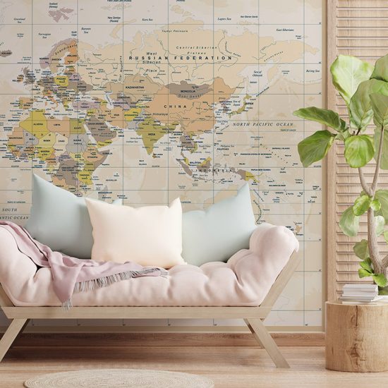 Papel pintado autoadhesivo mural Mapa del mundo colores salón