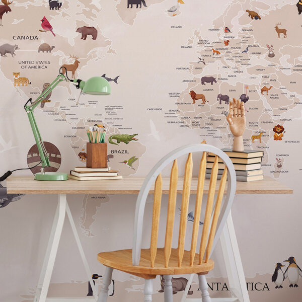 Papel pintado autoadhesivo mural Mapa mundi habitación infantil