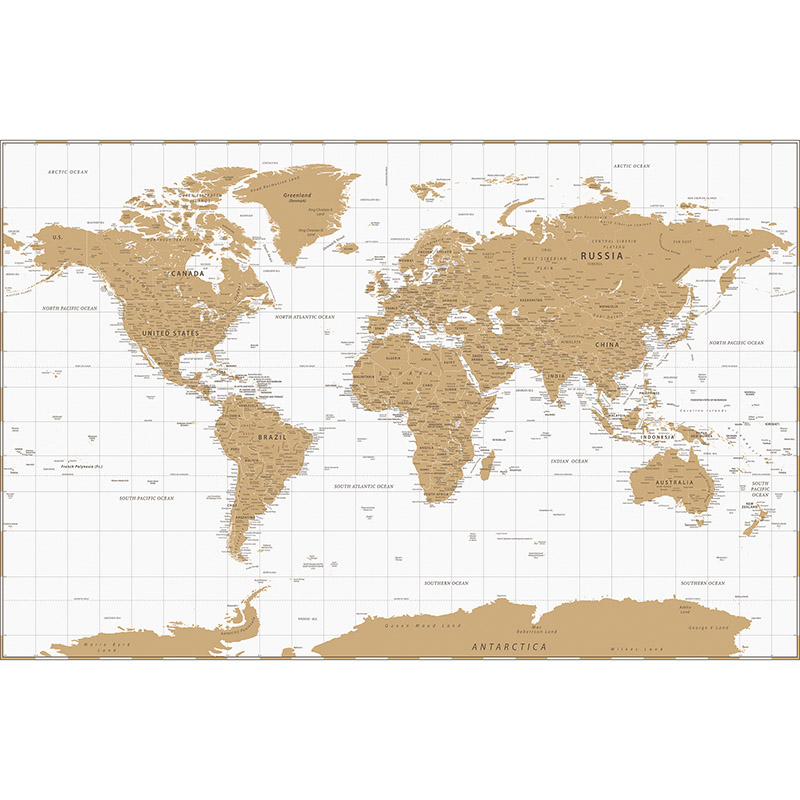 Papel pintado autoadhesivo mural Mapa del mundo blanco y beige