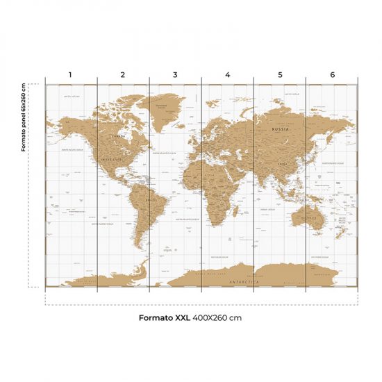 Papel pintado autoadhesivo mural Mapa mundo blanco y beig ecolocación