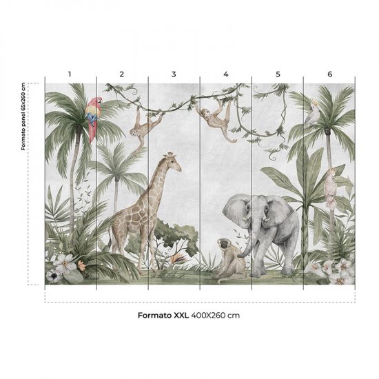 Papel pintado autoadhesivo mural Animales de al selva colocación