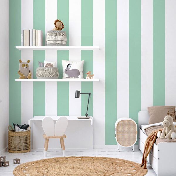 Papel pintado autoadhesivo rayas verde habitación infantil