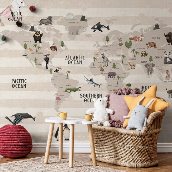 Papel pintado autoadhesivo mural Map of world habitación infantilr