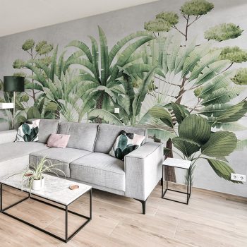 Papel pintado autoadhesivo mural Forest jungle grey salón