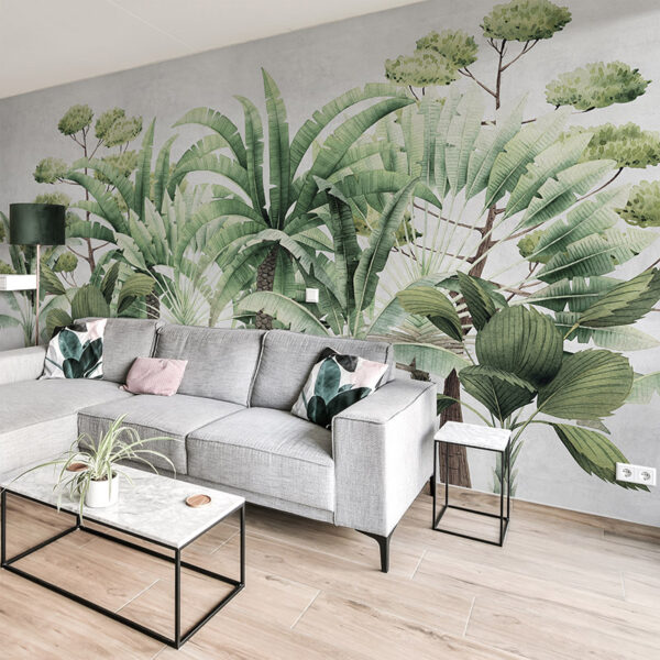 Papel pintado autoadhesivo mural Forest jungle grey salón