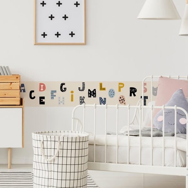 Vinilos decorativos cenefa autoadhesiva Infantil Abecedario dormitorio