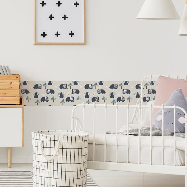 Vinilos decorativos cenefa autoadhesiva Infantil Elefantes dormitorio