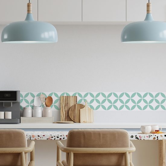 Vinilos decorativos cenefa autoadhesiva Gracia Blanco y Verde Mint
