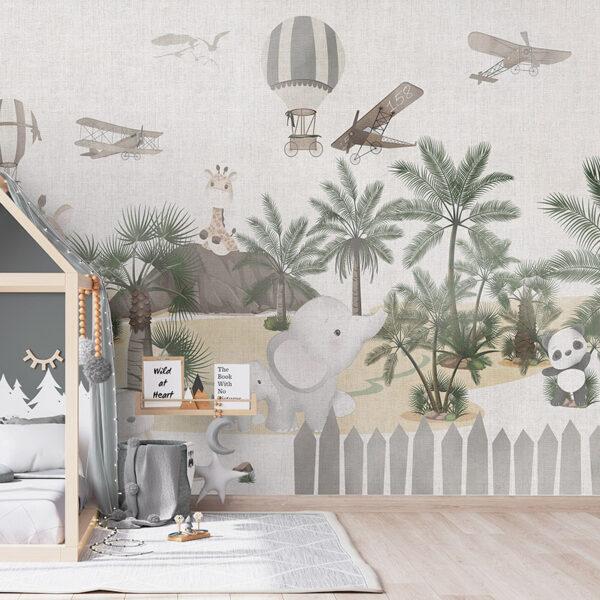 Papel para pared Animales y avionetas