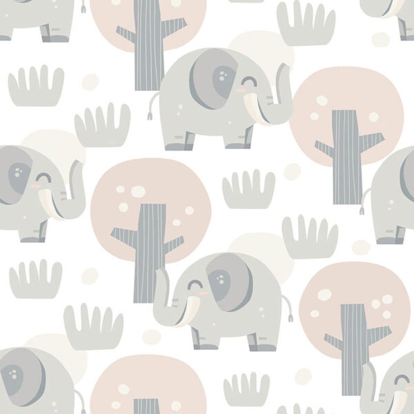 Papel pintado autoadhesivo detalle infantil elefantes cactus